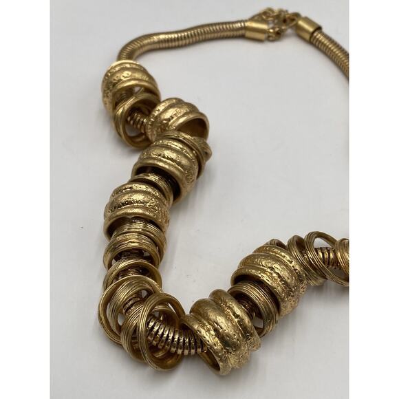 ZARA Necklace Gold Tone Chunky Statement with Rings 18” - Picture 8 of 10